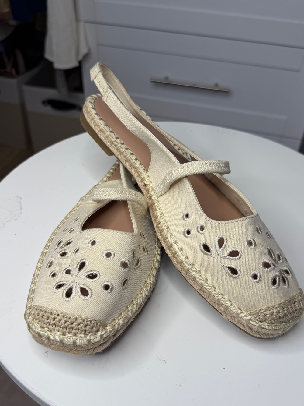 Time and Tru Cream Cutout Espadrille Slingback Flats